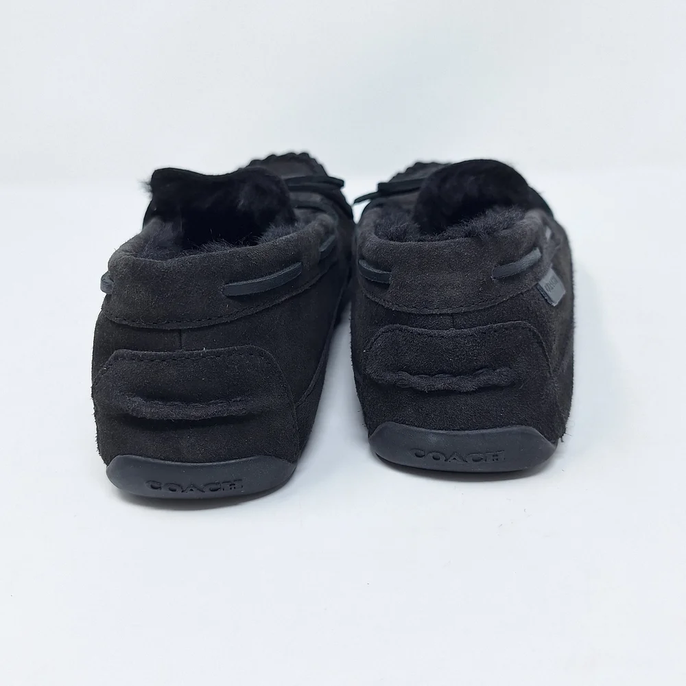 Coach Black Suede Faux Fur Lined Slippers
